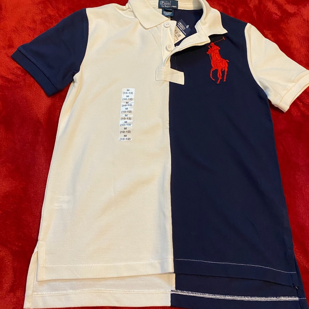 Polo by Ralph Lauren Size- M(10-12) Color White/Navy Blue with Red NWT